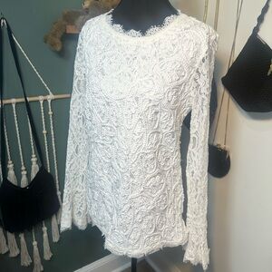 Soft Surroundings White Lace Blouse Romantic Cottagecore Sheer Sleeve Size M